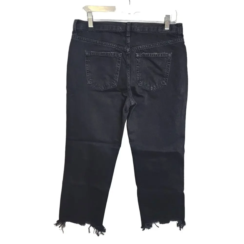 Free People We the Free Maddie Midrise Straight Distressed Jeans Washed Black 29 - Picture 7 of 10